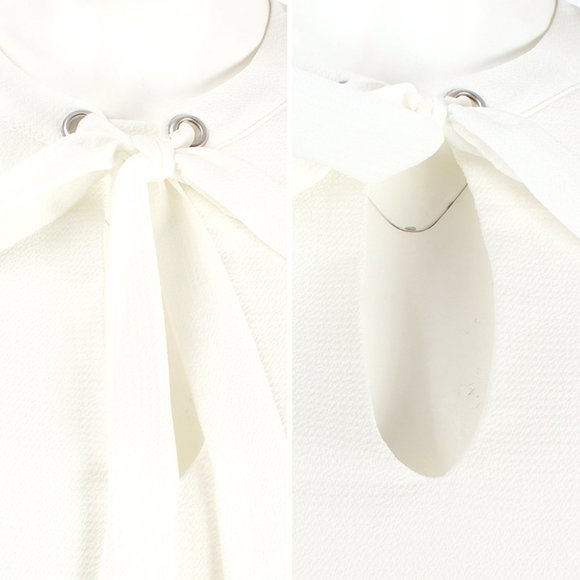 Front Tie Neck Crepe Blouse Top Off White - Picture 2 of 9